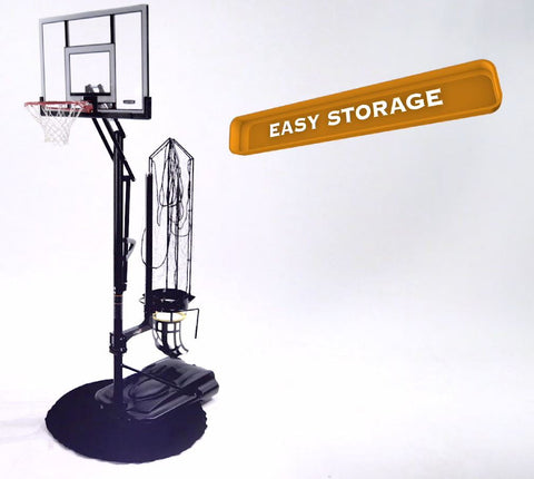 The ProShot Return Basketball Machine stows away behind the goal and is ready when you are!